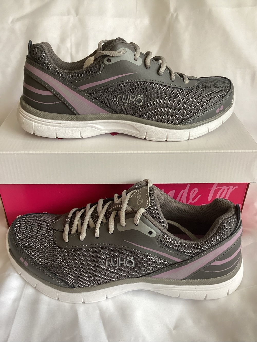 Ryka Destiny 2 Gray and Light Purple Mesh Walking Sneakers